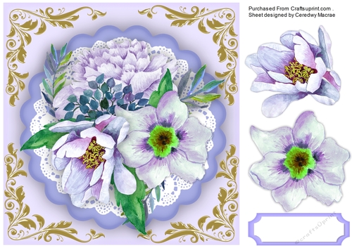 Water Coloured Flowersion a Scalloped mat 