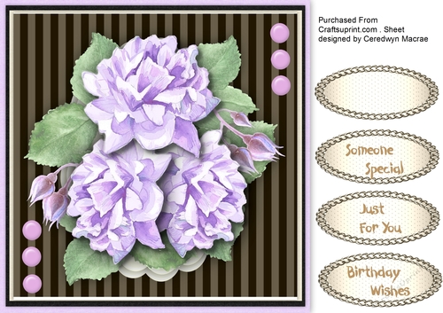 Lovely lILAC Roses on striped Mono mat 
