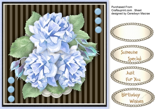 Lovely Blue Roses on striped Mono mat 