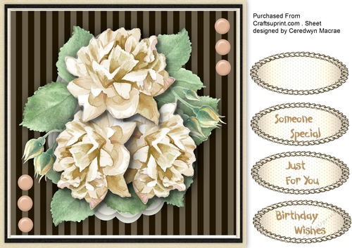 Lovely Cream Roses on striped Mono mat 