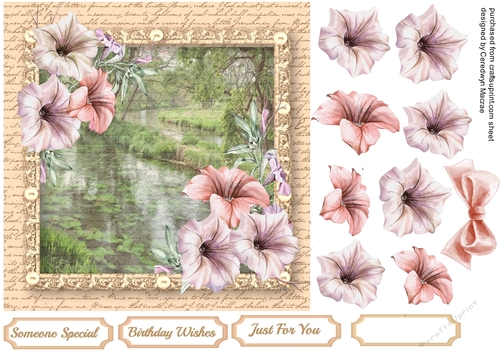 Pale Wqter Coloured Petunias in a pearl frame 