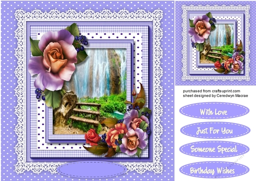 Beautiful Waterfall and Roses  in a lace Frame 