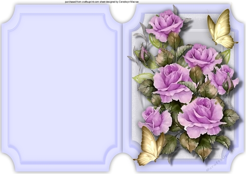 Print, cut and fold Deep lilas roses and butterflys 