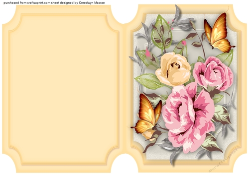 Print, cut and fold, roses and golden butterflys 