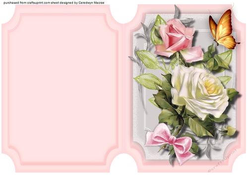 Print, cut and fold,Cream and pink roses and  butterflys   