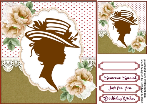 Beautiful Brown Silhouette Lady with Roses