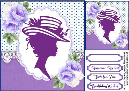 Beautiful Lilac  Silhouette Lady with Roses