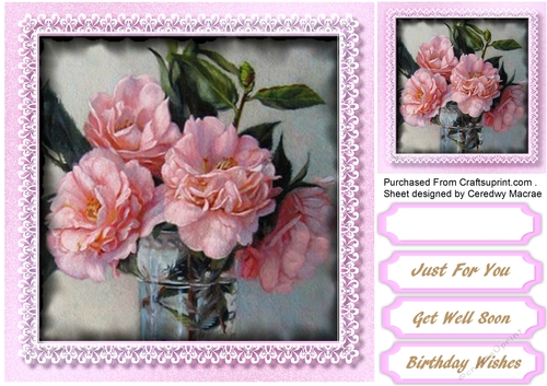 Pale Cerise roses in a lace Mat 
