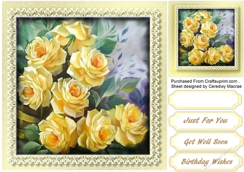  Yellow roses on a Golden lace Mat 