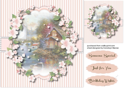 Water Scene and Pink Blossom 