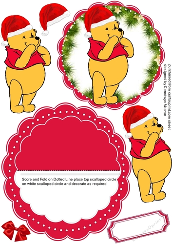 Rocker Card ,  Winnie in his Christmas Hat 