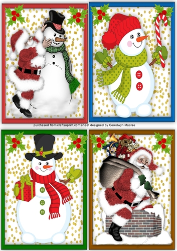 4, Lovely Santa and Snowman Notelets 