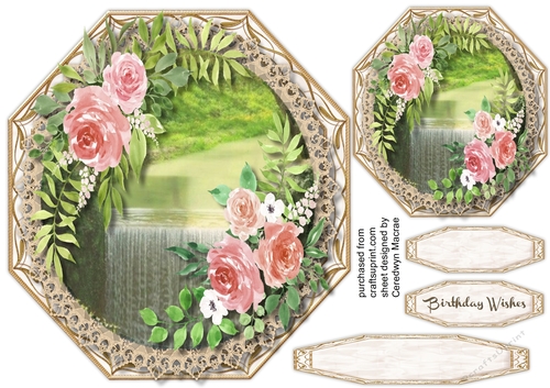 Cream Octagon with Pink Roses 