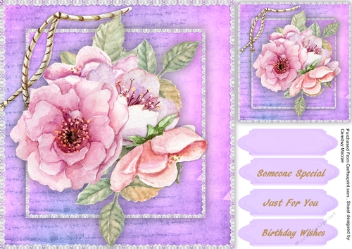 8x8 Stunning lilac Roses on lace 