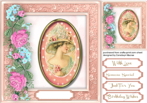 Beautiful Vintage Lady on a Pink  mat 