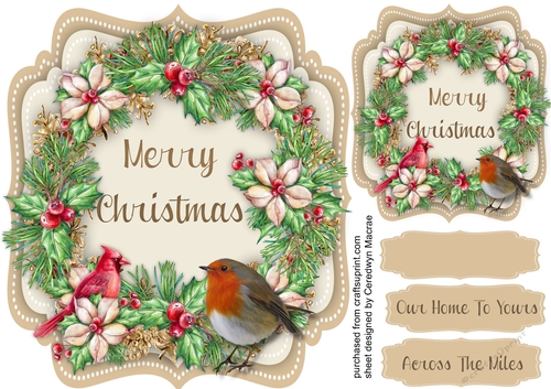 Beautiful  Bracket with Wreath , Robin and Cardinal