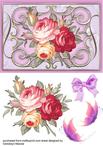 Lilac Roses on a Ornate Mat 