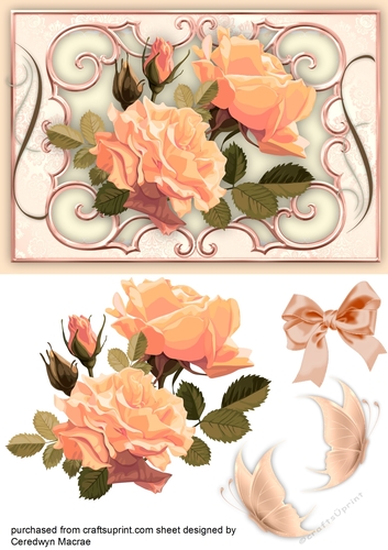 Apricot Roses on a Ornate Mat 