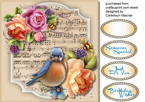 Beautiful Blue Bird and Yellow Roses 