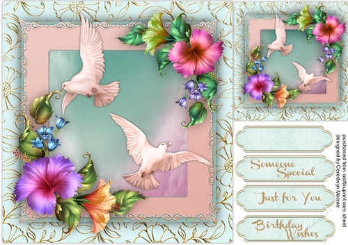 Beautiful Love Doves and Petunias