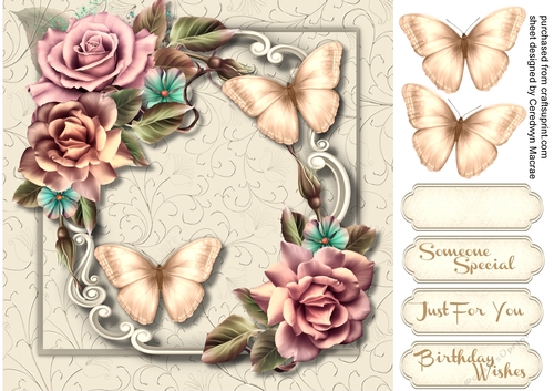 Champagne Roses and Golden Butterflys