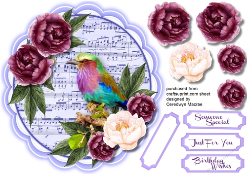 Bird and Roses on a Scalloped mat 1