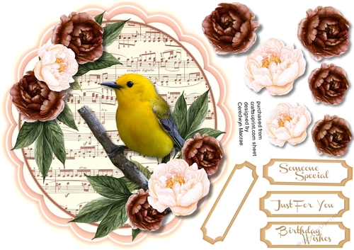 Beautiful Bird and Roses on a Scalloped mat 2