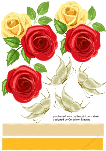 Red and Yellow Roses With Butterflys and Ribbon 