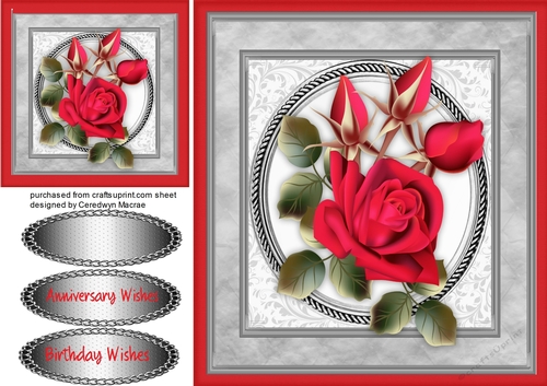 Beautiful Red Roses on a Silver frame  