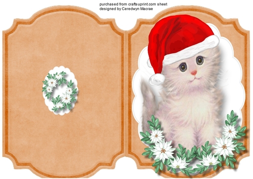 Print, Cut and Fold , Kitty in her Christmas Hat 