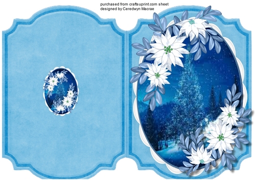 Print, Cut and Fold , Pale Blue Christmas Scene 