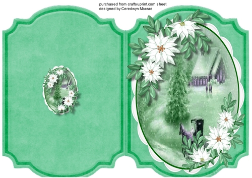 Print, Cut and Fold , Christmas Scene with White Poinsettias