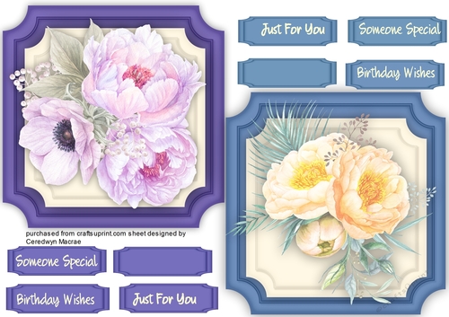 Beautiful  Peony Toppers on a Cut Out mat