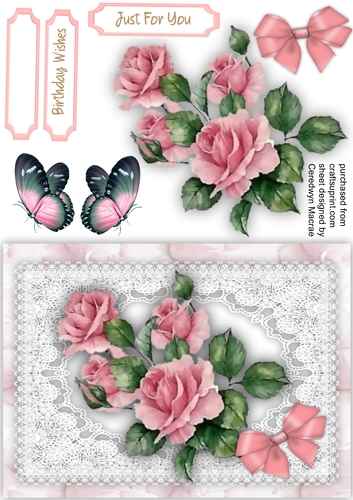 Beautiful Pink french Roses on lace 