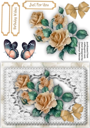 Beautiful Buff french Roses on lace 