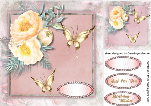 Beautiful Peonys and Gold Butterflys 