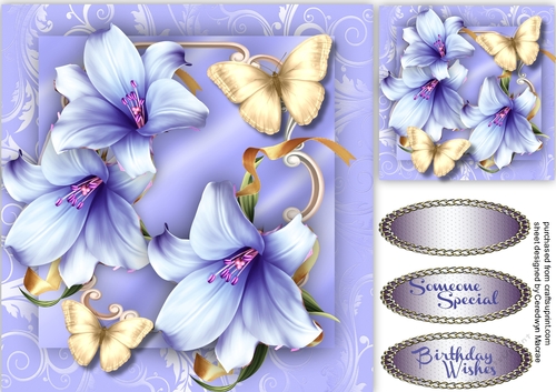 Beautiful Lilac Logic Lillies and gold butterflys