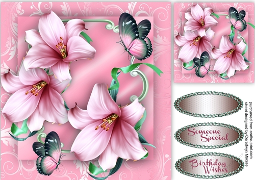 Beautiful Pink Logic Lillies and  butterflys