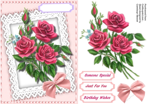 Beautiful  Cerise Roses on lace 