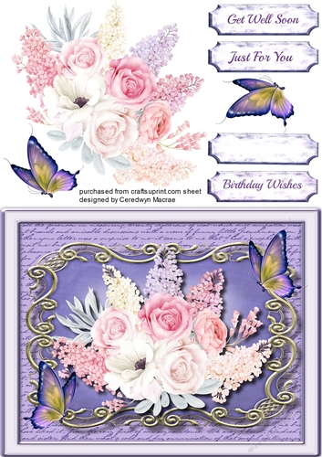 Lilac and  Roses on a Scroll mat  