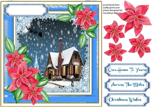 Poinsettias and Christmas Scene 
