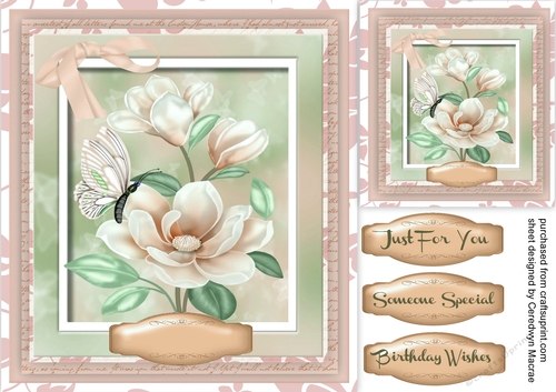 Beautiful Cream and Buff Magnolia and Butterfly 