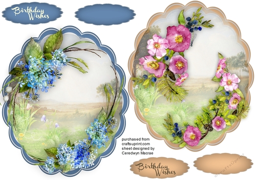 2 Lovely Scalloped Flower scene Toppers