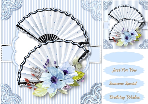 Beautiful Blue Fans and Flowers 