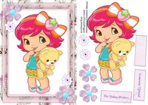 Little Strawberry  Miss and her Teddy 