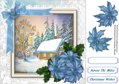 Blue Poinsettias ad Christmas Cabin