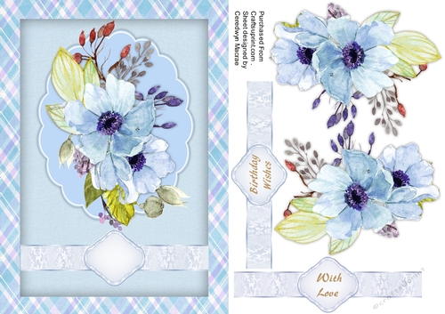 Blue Anemones on a Scalloped mat 