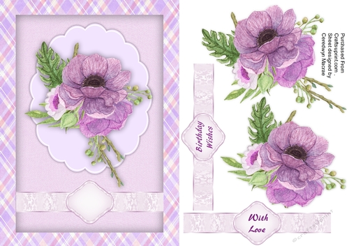 Violet  Anemones on a Scalloped mat 