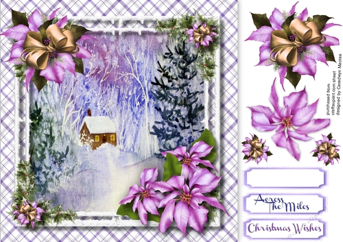 Beautiful Lilac Poinsettia and Snowy Scene 