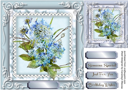 Blue Hydrangeas on a lace mat 
